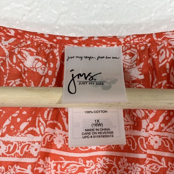 Just My Size Floral Golden Metal Button Peasant Blouse Plus Size 1X Women’s - Picture 6 of 6